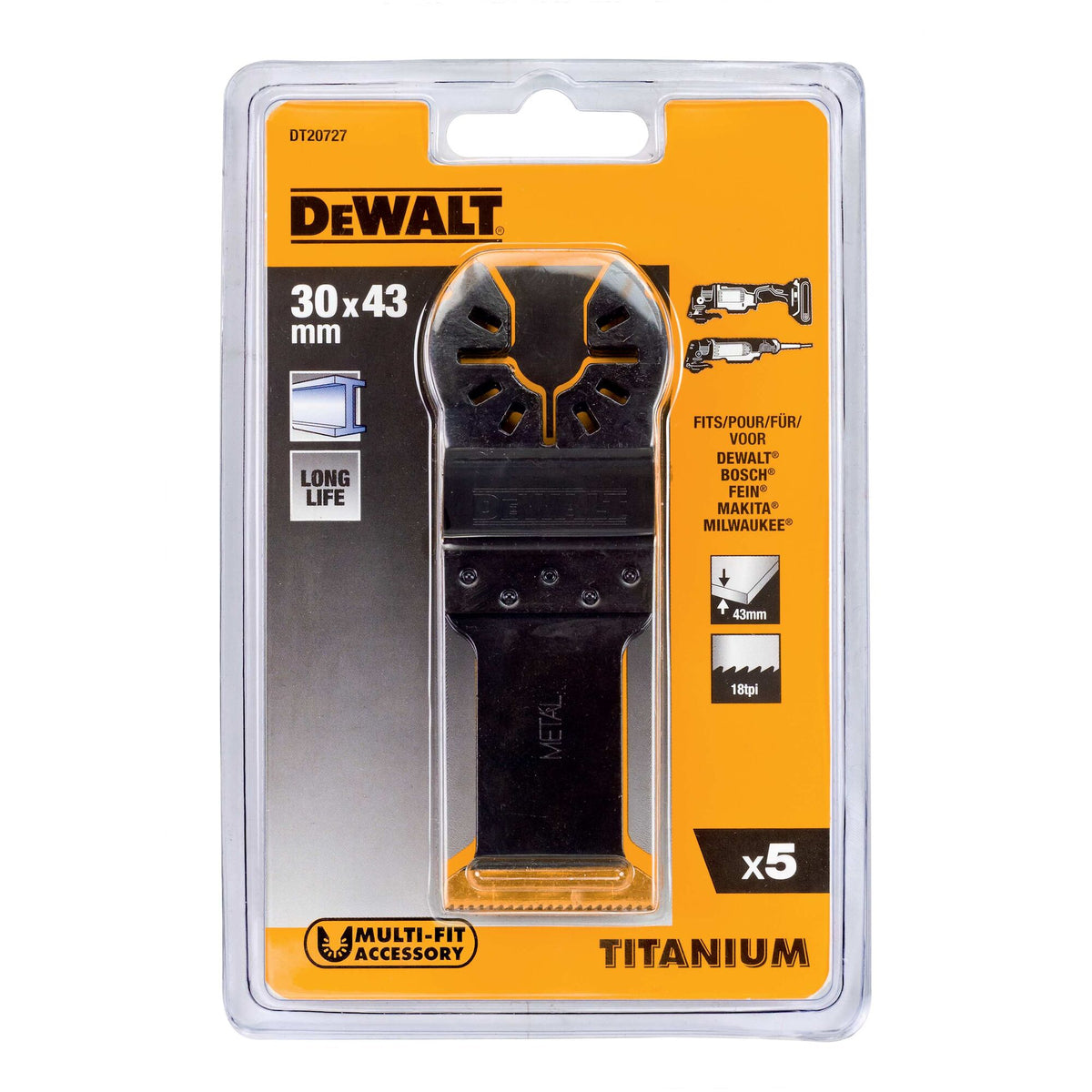 DeWalt 43 x 30mm Titanium Metal Blades 5 Pack