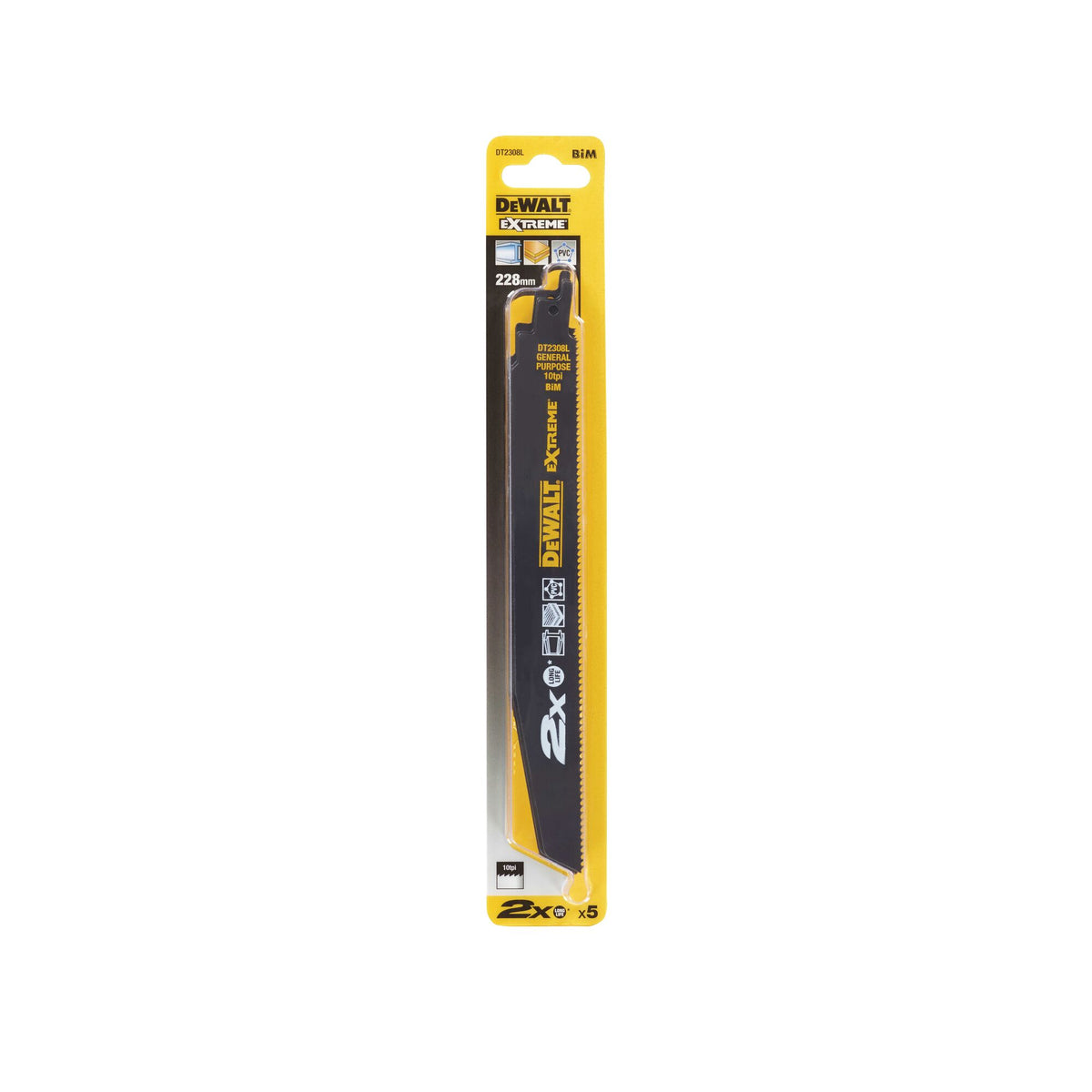 DeWalt 228mm 2X Recip Blade 10TPI General Purpose 5 Pack