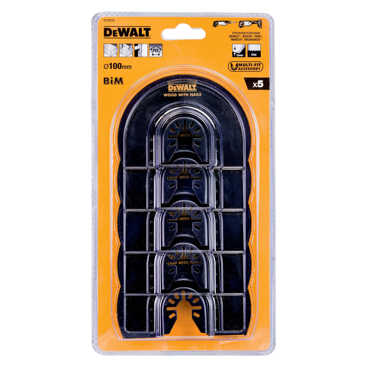 DeWalt 100mm Multi Tool Semi-Circular Flush Cut Blade 5 Pack