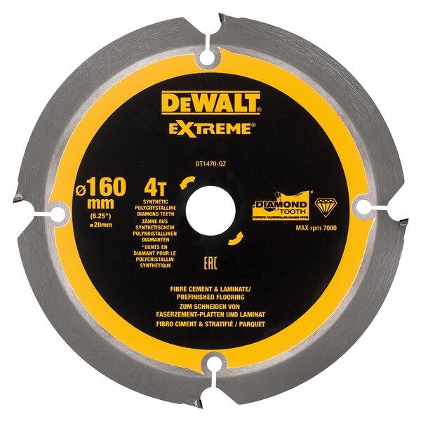 DeWalt DEWDT1470-QZ Extreme PCD Fibre Cement Saw Blade 160 x 20mm x 4T