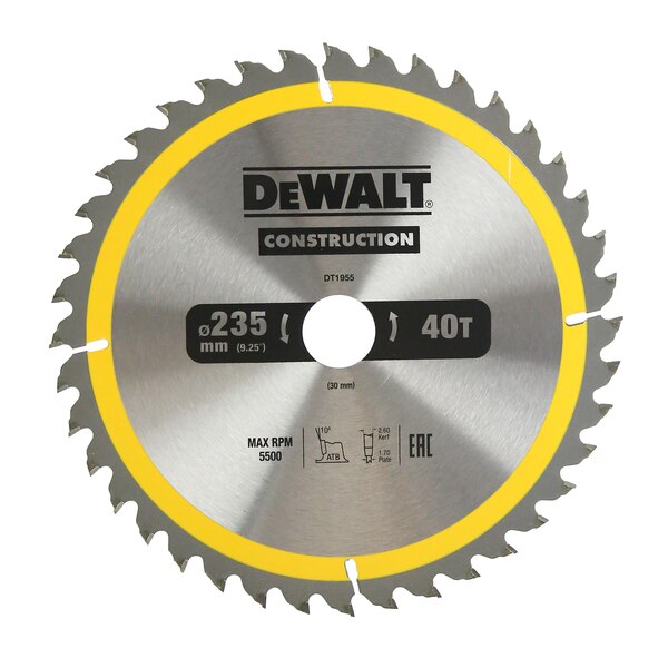 Dewalt DT1955 Construction Circular Saw Blade 235x30mm 40T