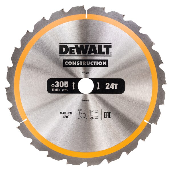 305mm x 30mm x 24T DeWalt Construction Circular Saw Blade