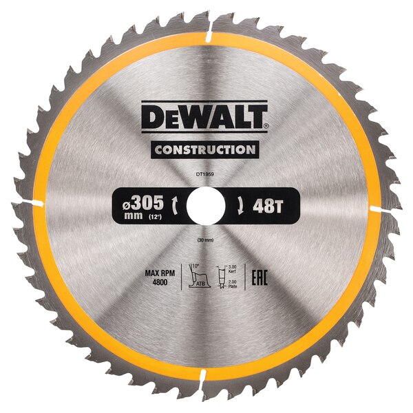 305mm x 30mm x 48T DeWalt  Construction Circular Saw Blade