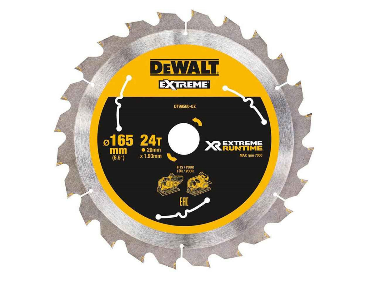 DeWalt DT99560-QZ 165mm x 20mm 24T FlexVolt Xtreme Runtime Saw Blade