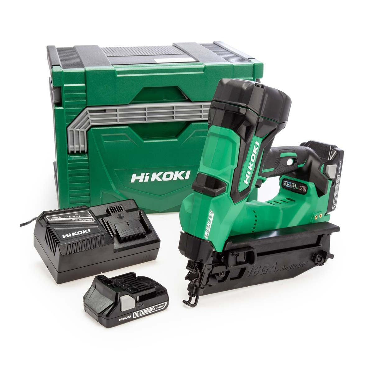 Hikoki 18V 16Ga Brushless Angled Finish Nailer - 2 x 3.0Ah